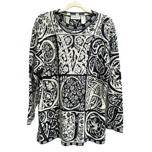 Vintage LIZ CLAIBORNE Navy White Merino Blend Gothic Script Sweater Size Medium